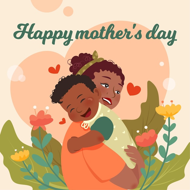 Happy mother's day vectorillustratie van moeder met zoontje in de armen