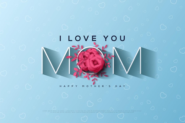 Vector happy mother's day with illustration of the letter o overgrown with red flowers.