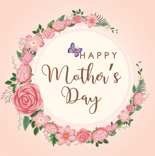 happy mother's day with pink flowers