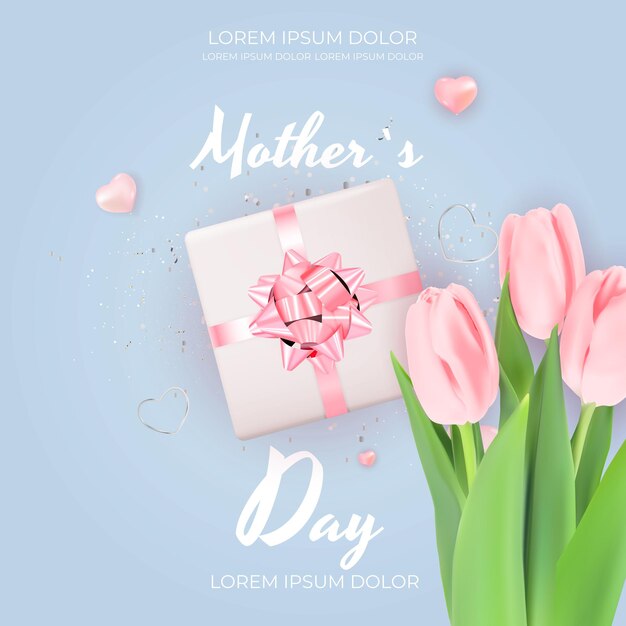 С Днем матери с реалистичными цветами тюльпанов