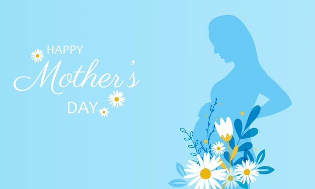 Happy Mother's DayVector illustration with realistic daisy flowerssilhouette of pregnant woman