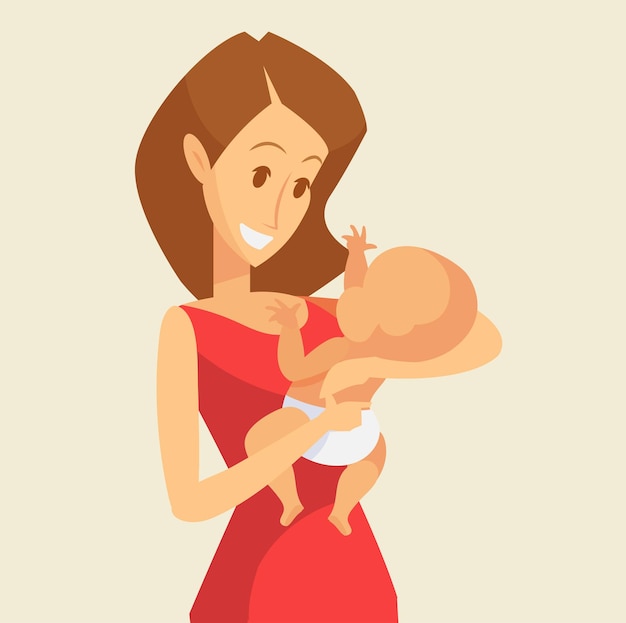Счастливая мать с новорожденной плоской векторной иллюстрацией. Родители с детьми
