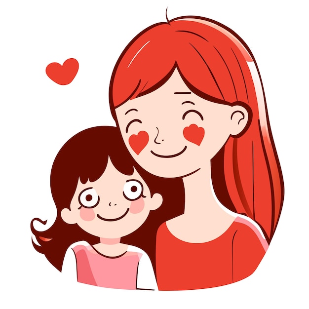 Happy mother039s day character design vector mamma in stile piatto disegnato a mano che abbraccia la figlia nel braccio