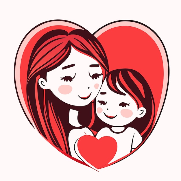 Happy mother039s day character design vector mamma in stile piatto disegnato a mano che abbraccia la figlia in lei