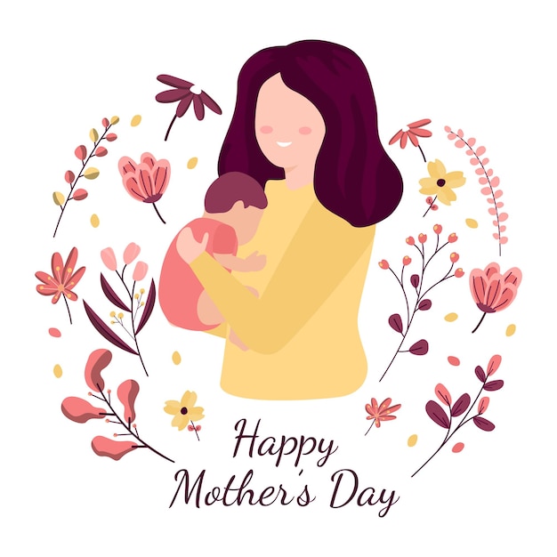 Happy mother39s day baby flower floral flat illustration