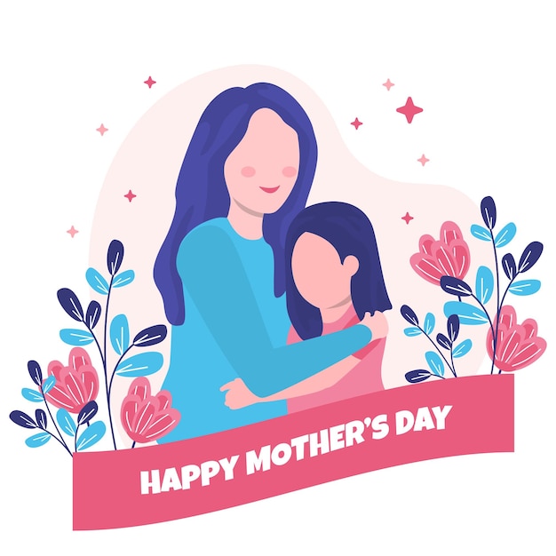 Happy mother39s day daughter child flower floral flat illustration