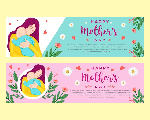 Happy mother39s day horizontal banner flat style design set
