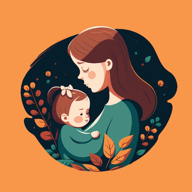 Happy mother39s day mom abbraccio adorabile baby floral background vector flat style