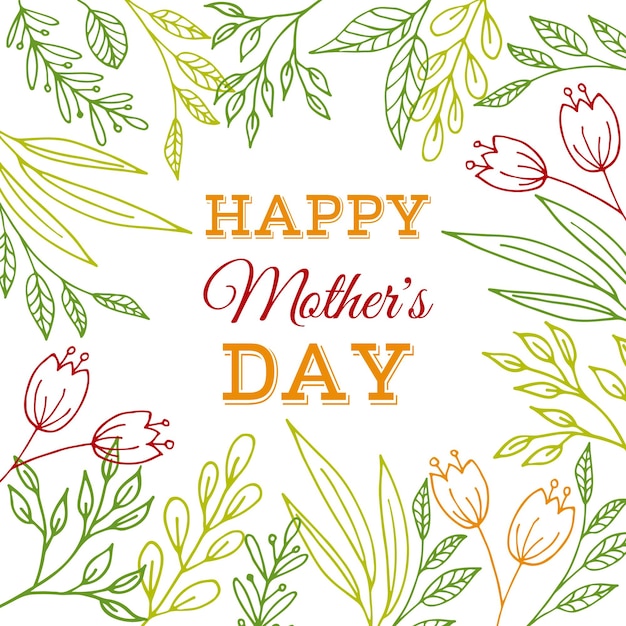 Happy motheramp39s Day card Vector greeting card with flowers and plants