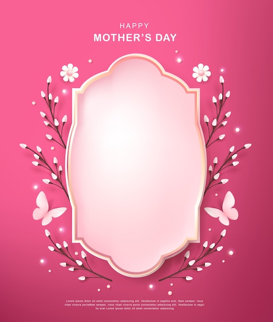 Happy Mothers day background layout in retro frame with flower