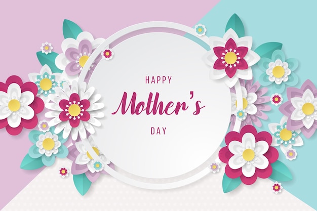 Happy Mothers Day background with beautiful paper cut flowers Vector illustration