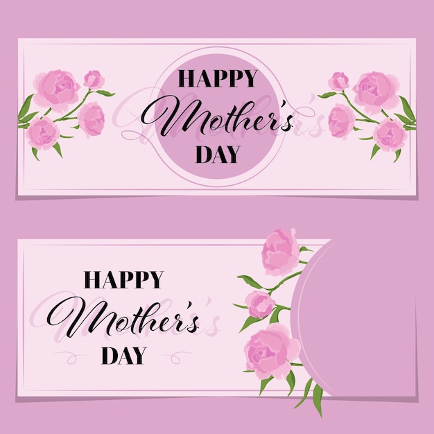 Happy Mothers Day Banner with Pink Peonies and Text Vector