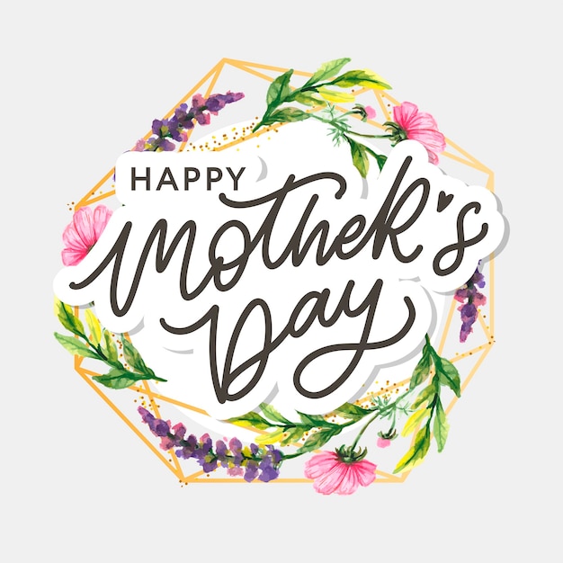 Happy mothers day belettering handgemaakte kalligrafie vectorillustratie moederdag kaart met bloemen