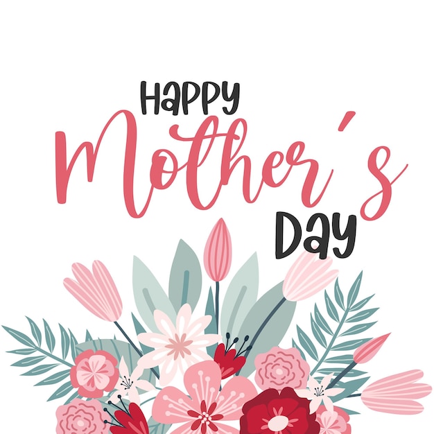 Happy mothers day belettering wenskaarten met bloemen beste moeder ooit