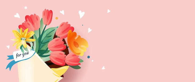 행복한 어머니의 날 생일 국제 여성의 날 배너 템플릿 초록색에 꽃줄