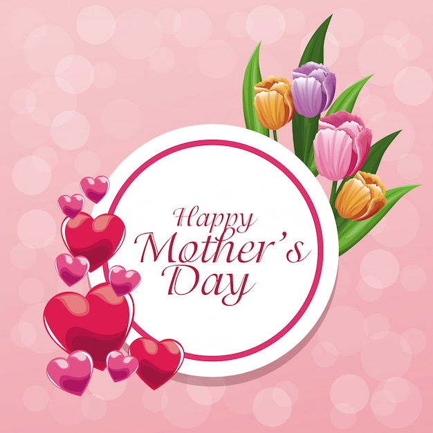 Vector happy mothers day card flowers and balloons decoration party