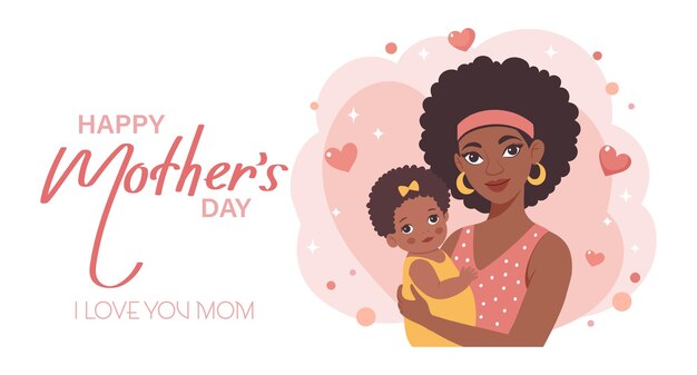 happy mothers day card happy mother holding her daughter in her arms flat style illustration