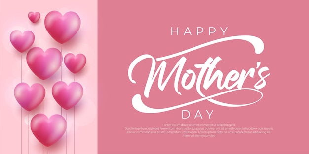 Carta felice festa della mamma con palloncini cuori 3d