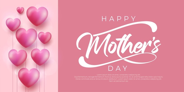 Happy mothers day card with 3D hearts ballons