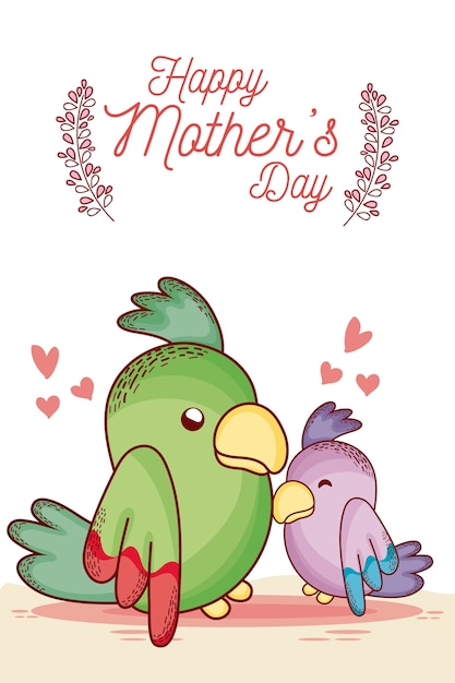 Happy mothers day card with cute animals cartoons