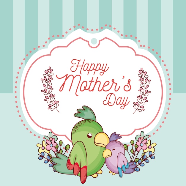 Happy mothers day card with cute animals cartoons