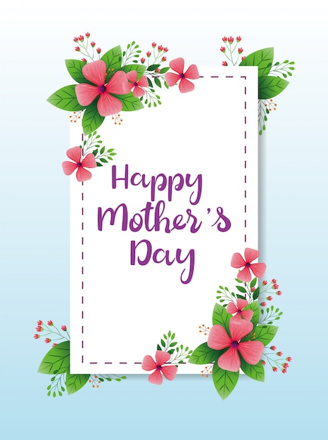 Vector happy mothers day card with cute flowers ornaments