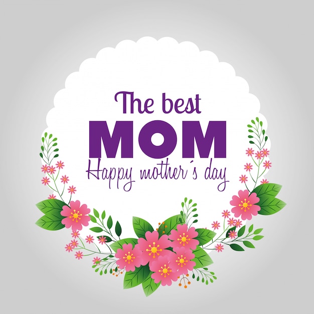 Happy mothers day card with frame circular of flowers ornaments