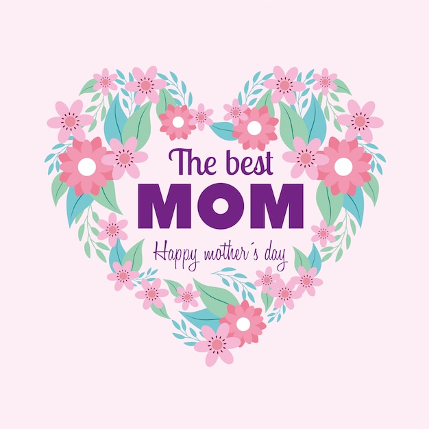 Happy mothers day card with heart and flowers ornaments