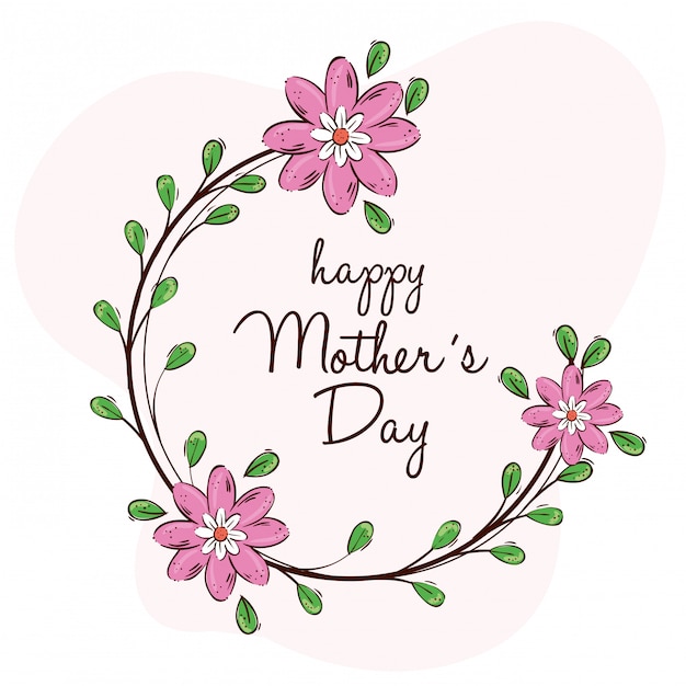 丸い花のフレームと幸せな母の日カード