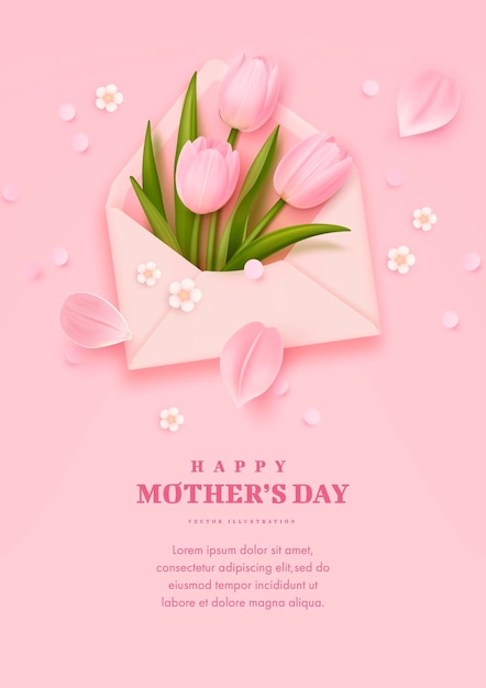 Happy mothers day celebration card with tulips