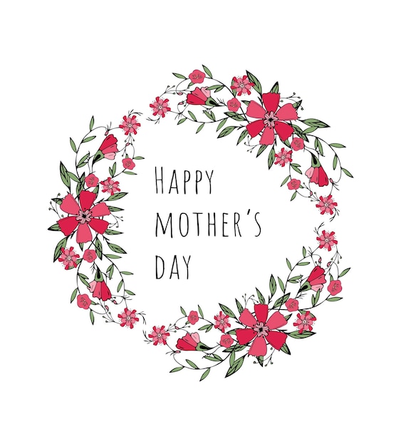 해피 어머니의 날, 낙서 꽃이 있는 원 장식, 엄마 날 카드, 비바 마젠타 색상 2023.