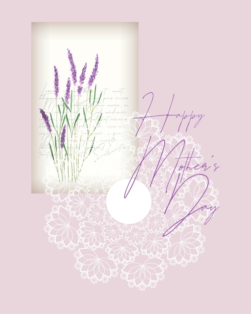 Happy Mothers Day collage roze ansichtkaart vintage stijl lavendel en kant kleedje scrapbooking