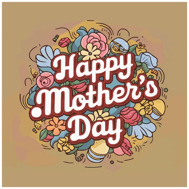 Vector happy mothers day colorful retro typography with customized vector art illustration