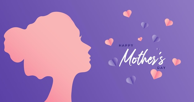 Happy Mothers Day Design Concept with Woman Head Illustration from Side View Happy Mothers Day