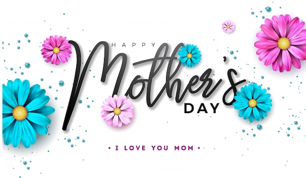 Disegno di happy mothers day con fiore e lettera di tipografia