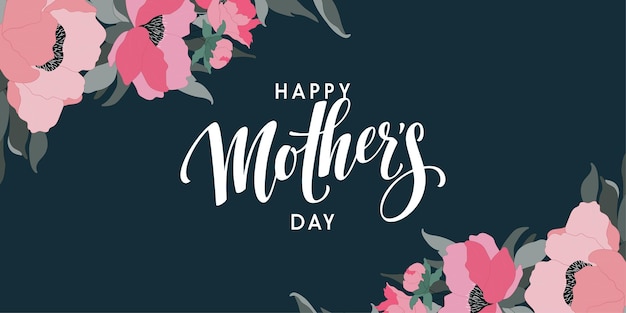 Happy Mothers Day elegant lettering banner pink Calligraphy vector text and heart in frame background for Mother39s Day Best mom ever greeting card