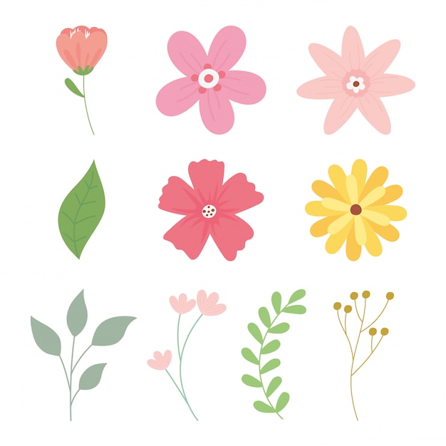 Vector happy mothers day, flower branch leaf  icons