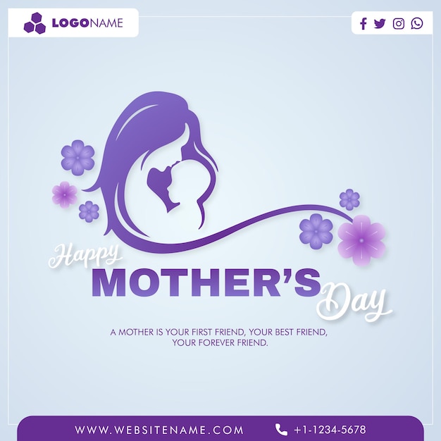 Happy Mothers Day flower and calligraphy social media post template or Instagram post