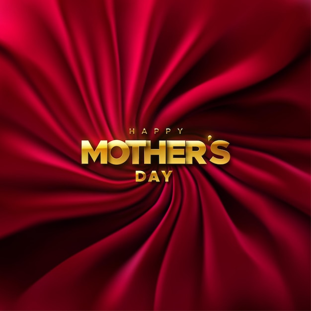 Happy Mothers Day golden sign on red velvet fabric background