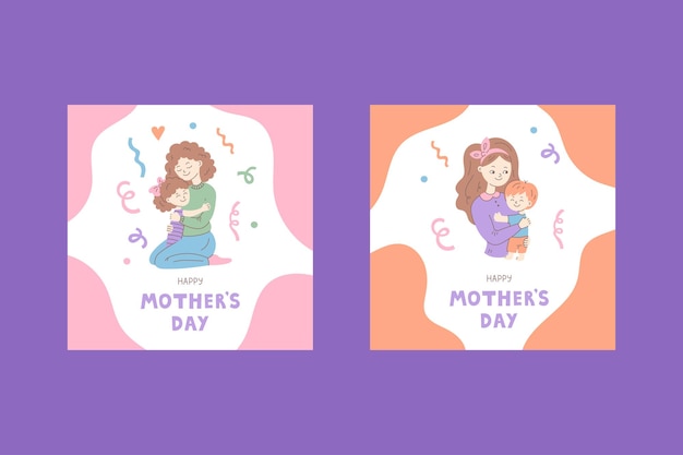 happy mothers day greeting card set holiday square posters with mom embracing child