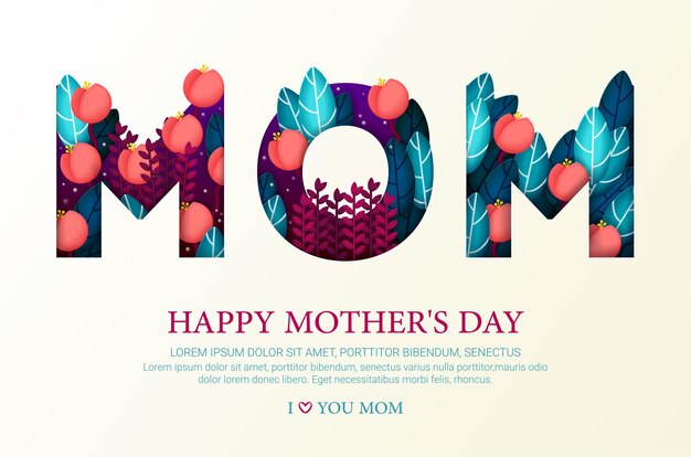 Поздравительная открытка с днем матери с цветами и листьями