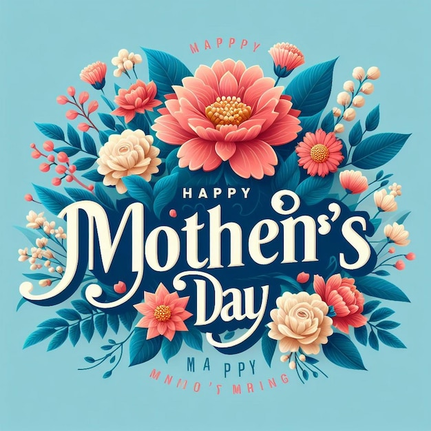Счастливый день матери открытка с цветами и сердцами в стиле светло-магенты