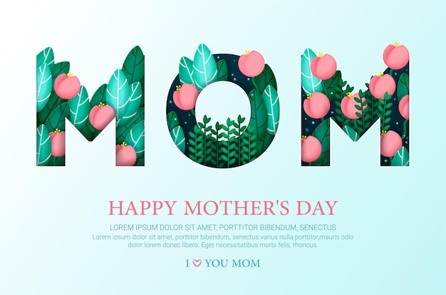 Happy mothers day greeting card with flowers and leaves