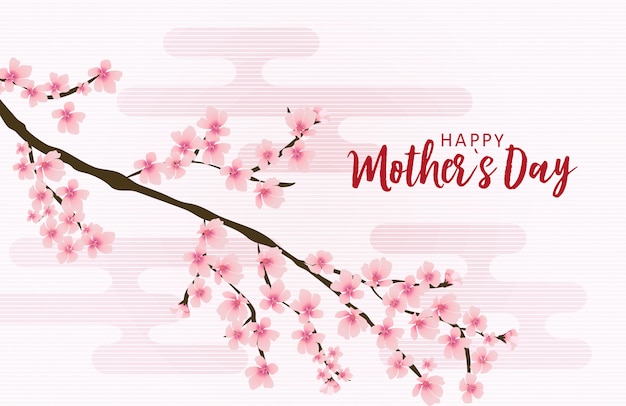 Happy mothers day greeting card with sakura flowers