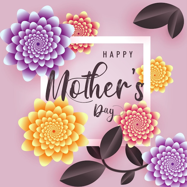 Happy mothers day saluto carta da parati poster fiori realistici foglia sfondo vettore banner design