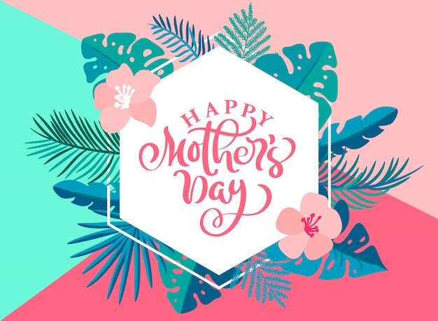 Happy Mothers day hand belettering tekst hart met prachtige bloemen