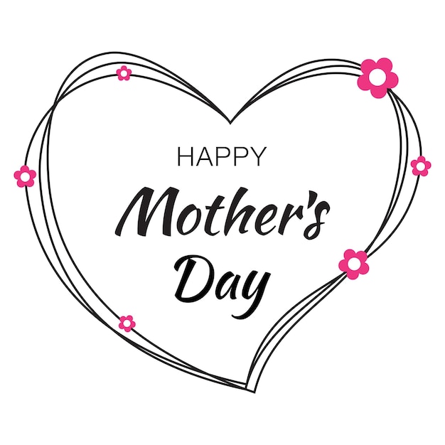 Happy Mothers Day hand getekend typografische letters met zwarte Krabbel hart Vector