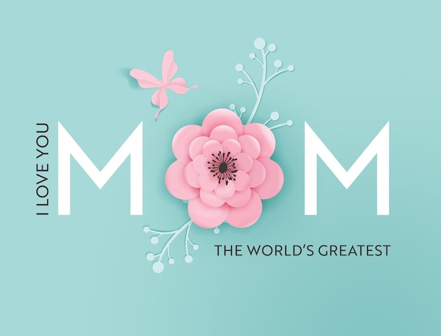 Happy mothers day holiday banner. mother day greeting card hello spring paper cut design with flowers and butterfly typography postcard. vector illustration