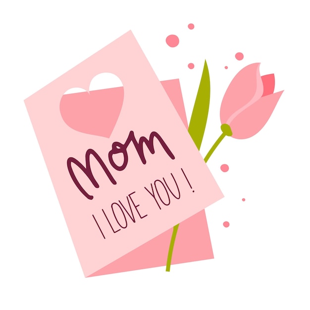 Vector happy mothers day holiday greeting card sticker with lettering mom i love you vector