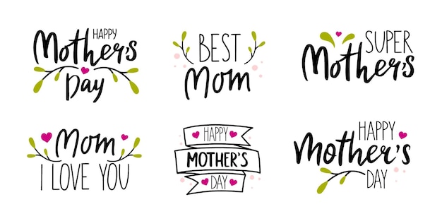 Happy mothers day holiday lettering set vector